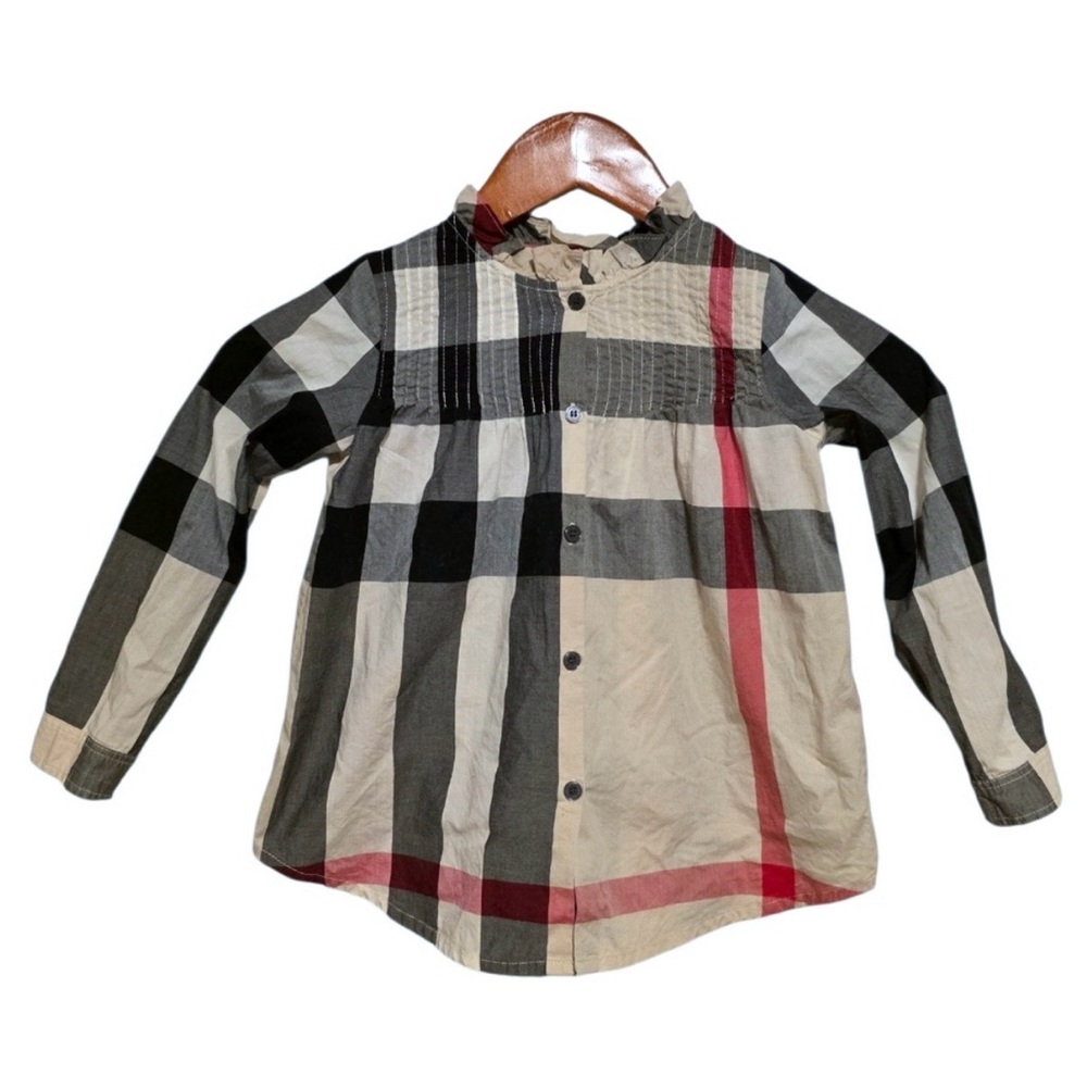 Burberry Kids Plaid Shirt in Red, Black, and Cream